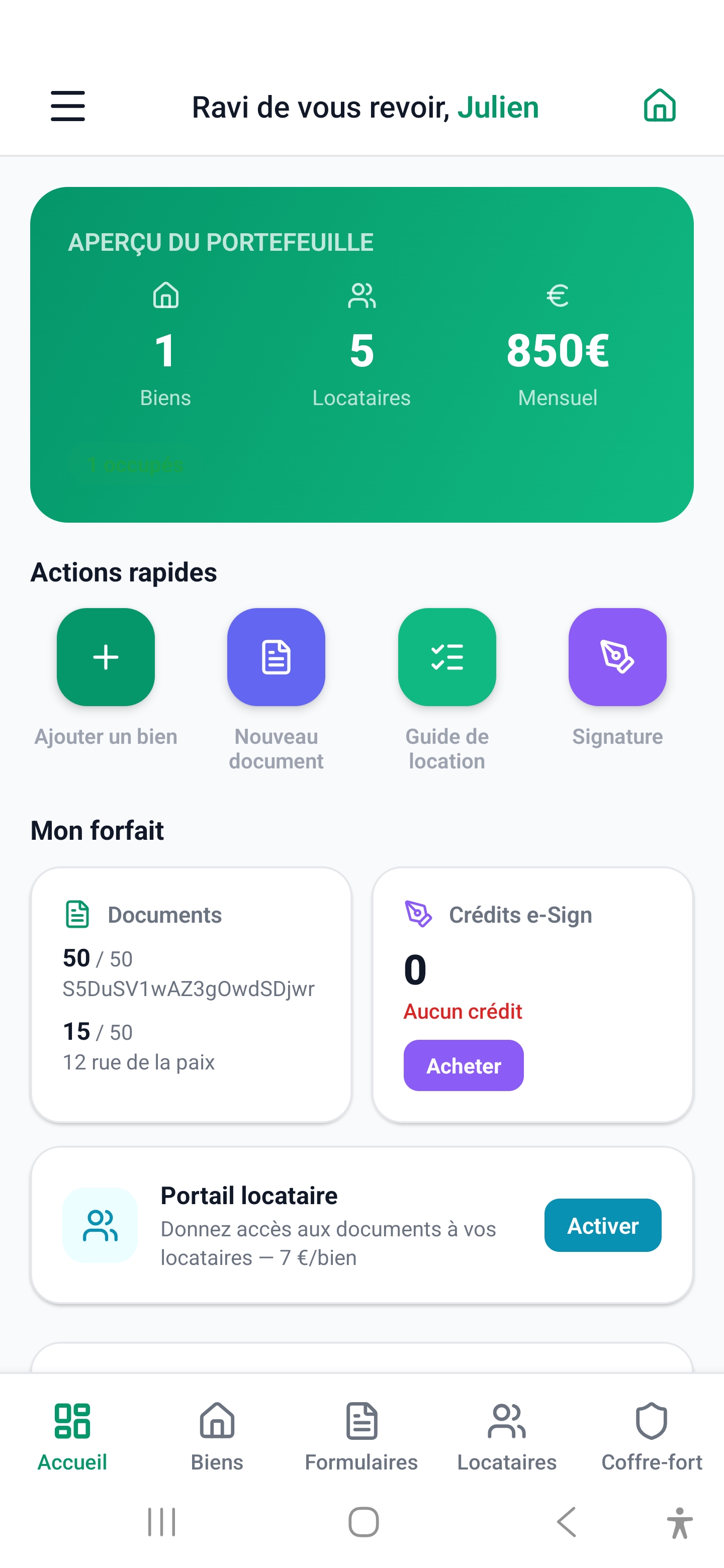 Tableau de bord propriétaire